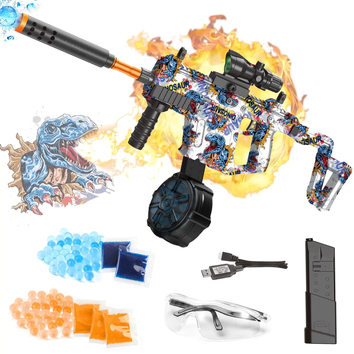 Gel Ball Blaster GunDinosaur Electric TENTAM Automatic Dual Mode Splatter Ball Blaster Rechargeable Toys Gun with 50000+ Gel BallsOutdoor Activities Shooting Game Party for Kids 8+