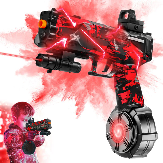 Gel Ball Blaster with Drum Pistol Splatter Blaster with Manual & Automatic Dual Mode Linked Shooting Effect Ages 14+Red