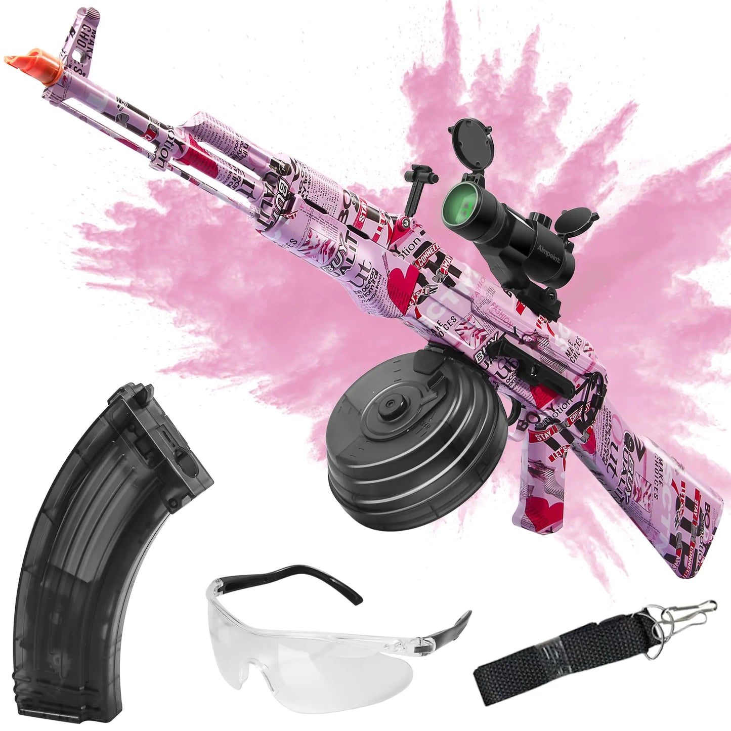 Large AKM-47 Gel Ball Blaster - 200FPS and Shoot Up to 100FT Gel Ball Blaster Double Shooting Modes Suitable for Adults Pink