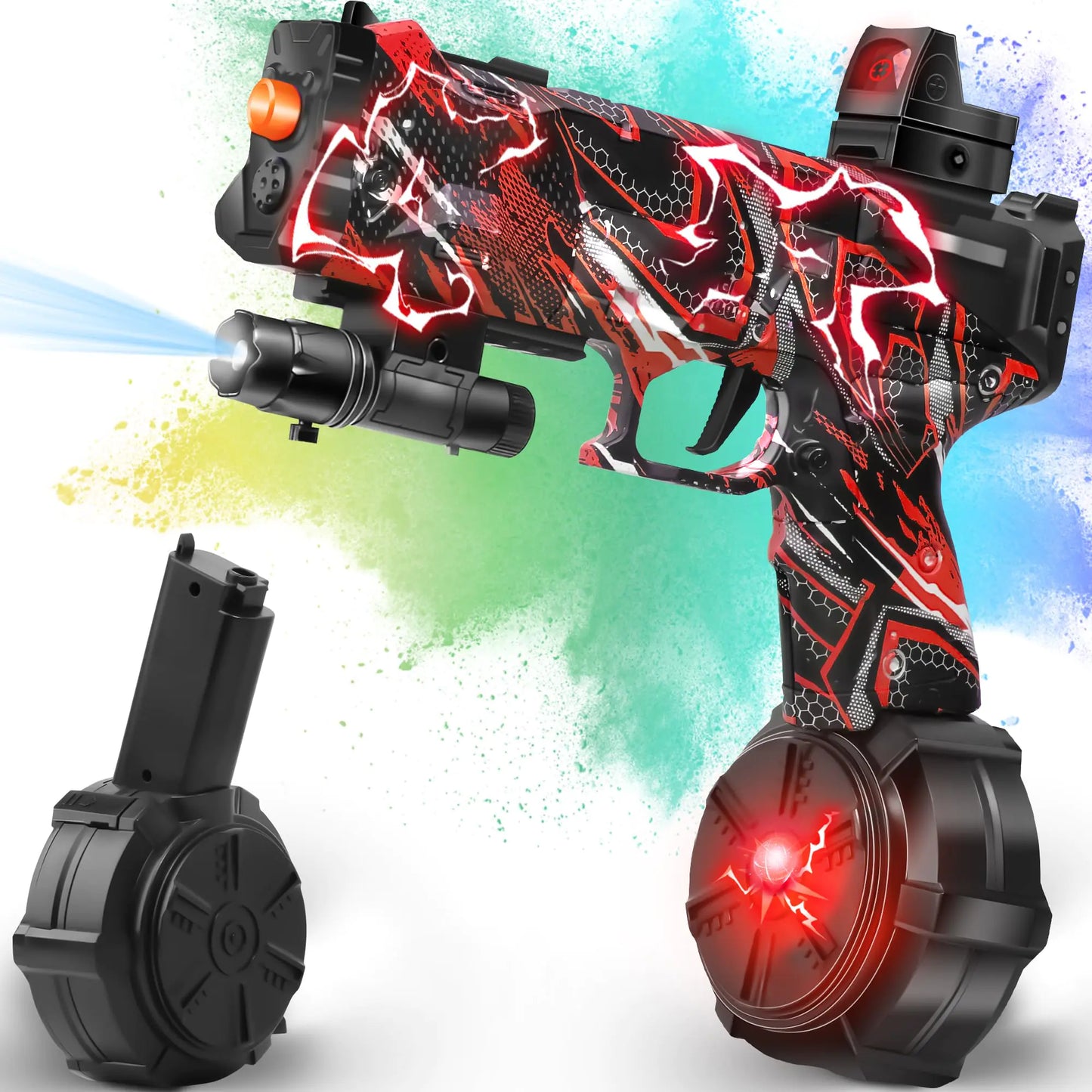 Gel Ball Blaster with Drum Manual & Automatic Dual Mode Linked Shooting Effect Ages 14+ RedWave